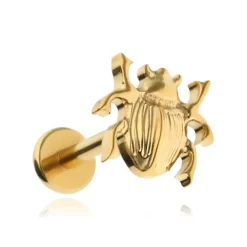 Tytanowy labret żuk - złota