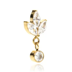 Tytanowy labret z białymi cyrkoniami - złoty