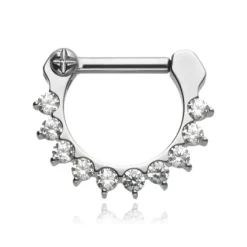Tytanowy srebrny septum - białe cyrkonie - TK-071